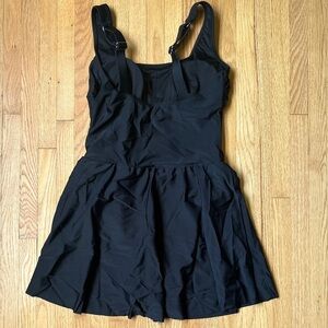Black Square Neck Knotted Swim Dress